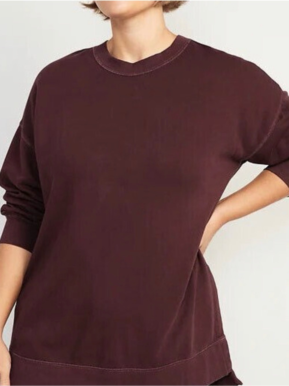 Crewneck Tunic Sweatshirt in Deep Plum